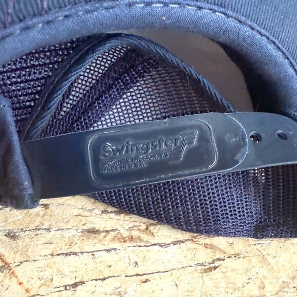 Vintage ROADWAY Corduroy Trucker Hat Navy Blue Mesh Snapback Swingster - Picture 7 of 7